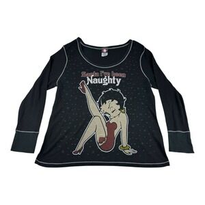 Betty Boop Naughty Shirt Women's XL Black Waffle Thermal Shirt Top 2008 Kings